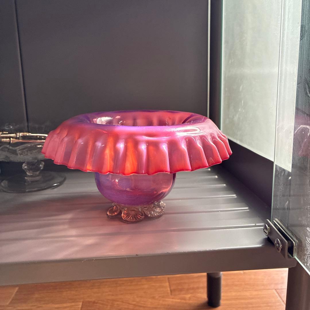 イギリス　レア品ヴィクトリアンアンティークウランバセリン　クランベリーコンポート