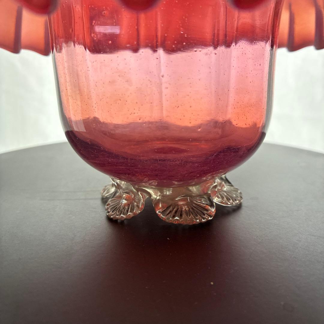 イギリス　レア品ヴィクトリアンアンティークウランバセリン　クランベリーコンポート