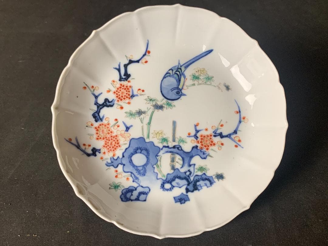 江戸元禄期 柿右衛門 濁手 色絵 梅に鶯 花鳥図 中皿 古伊万里 540