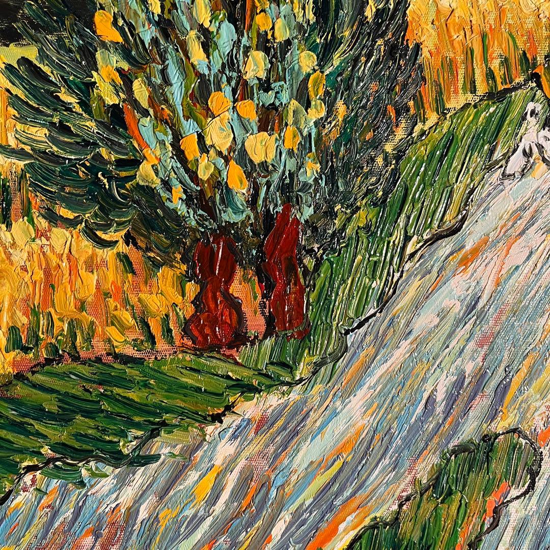 手書き油絵 ゴッホ 糸杉と星の見える道 額付 絵画 インテリア 油彩画