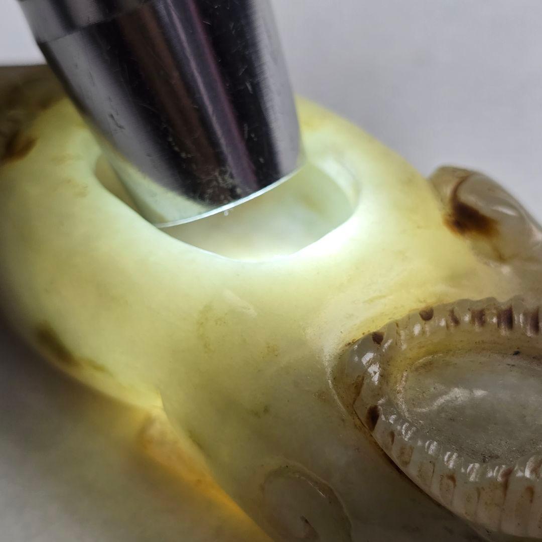 貴重 本物和田玉 細工手彫り 清代 牛と螭龍紋 筆洗い 筆添 玉硯 置物 超美品