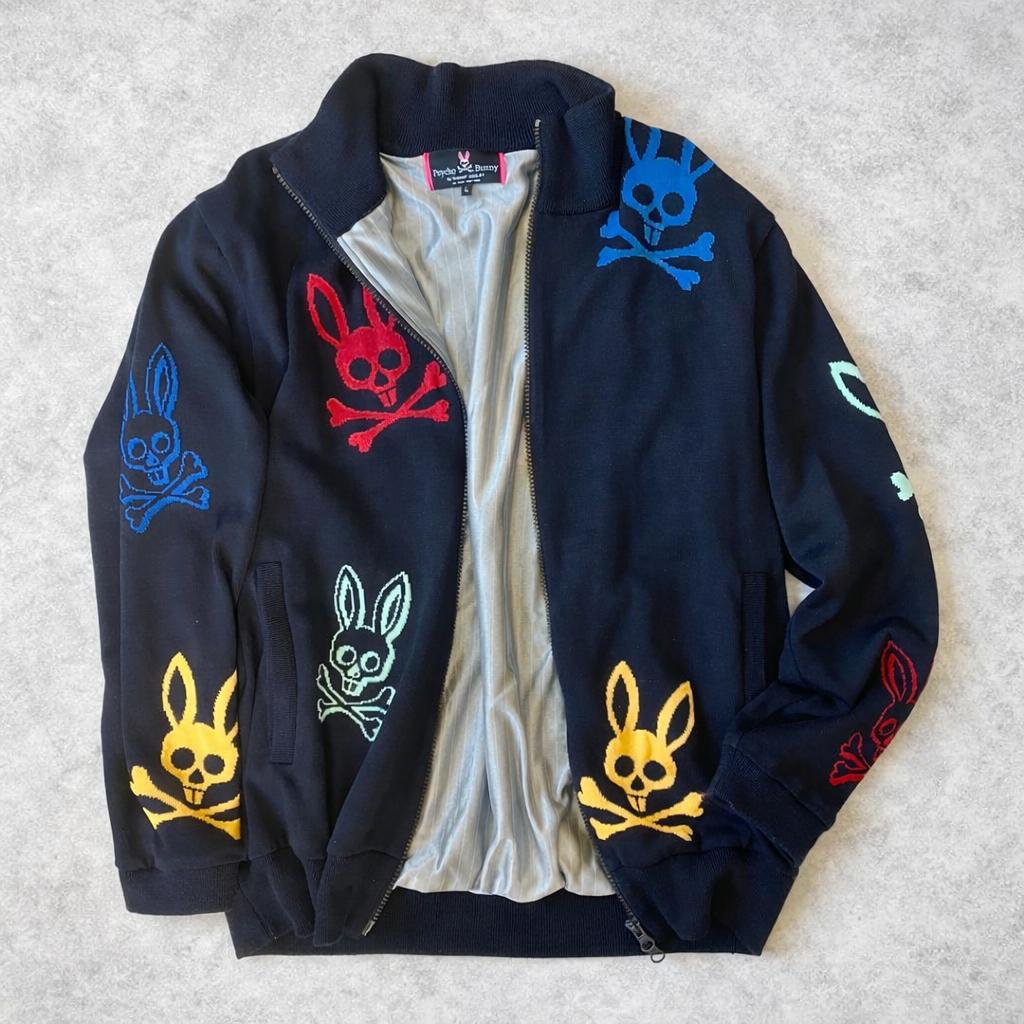 サイコバニー スカルバニー刺繍 ニットブルゾン ネイビー ジップアップ 蓄熱 L