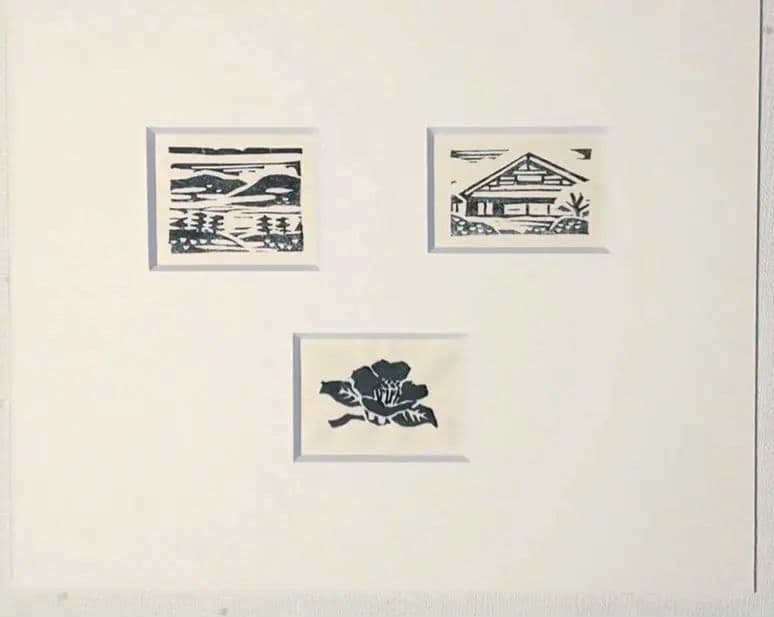 小川龍彦木版画セット 小品風景と花3点セット、毎日新聞カット集2