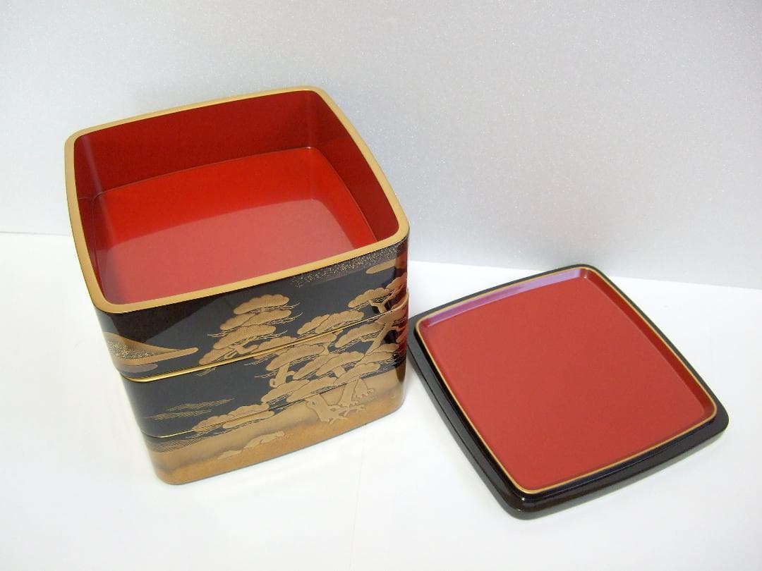 【未使用】輪島塗 池端漆香堂 わじま龍作 本金高蒔絵 三段重 重箱