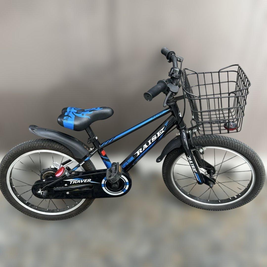 TRAVER 子供用自転車 黒/青 18インチ 補助輪あり
