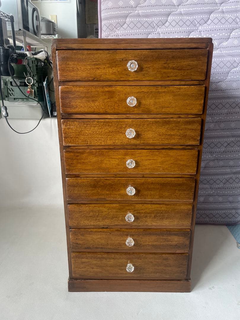 天然木 書類棚 古い ガラス製 摘み 小引き出し 8杯 小ぶり レターケース