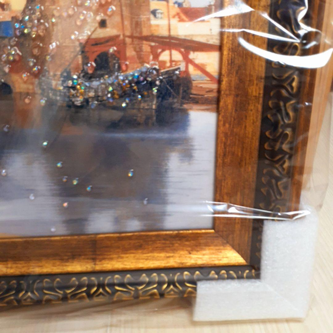 輸入雑貨　天然石　フェルメール作　『デルフトの眺望 』　水晶絵　クリスタルアート