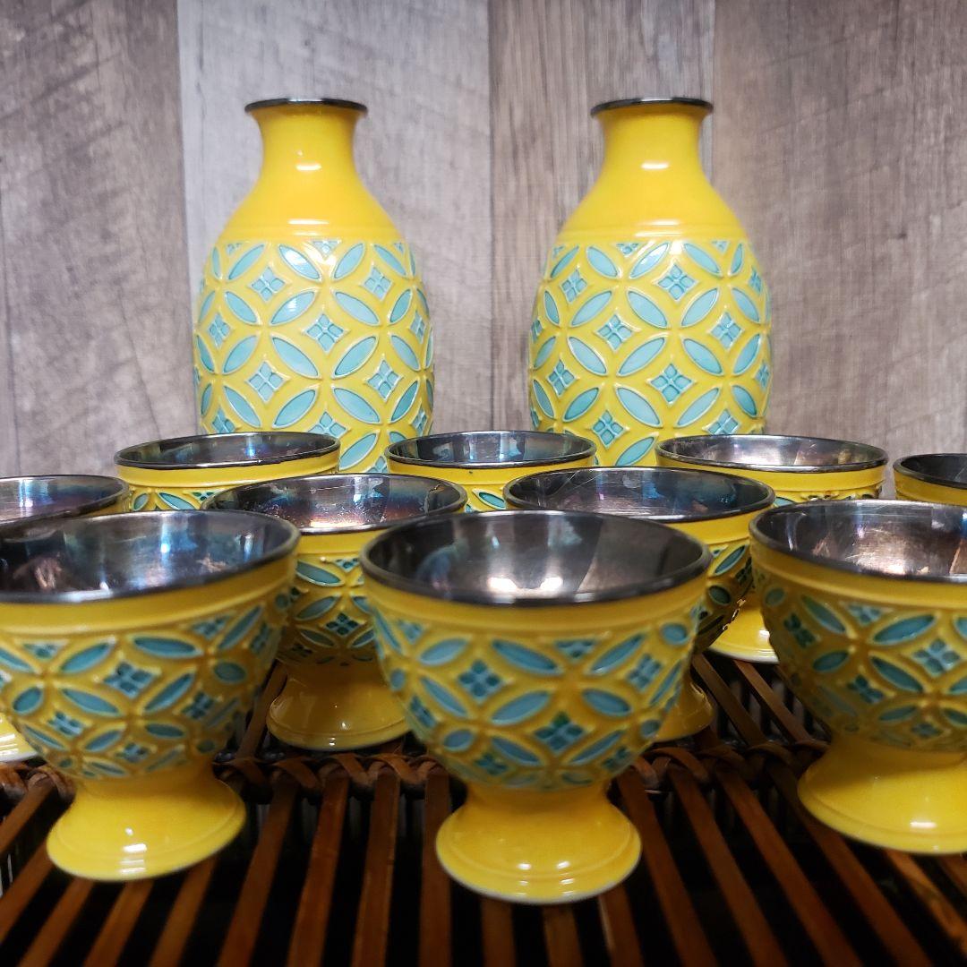 【12点セット】永楽焼/黄交趾/酒器揃/徳利一対/酒盃十客/内銀張/骨董◎