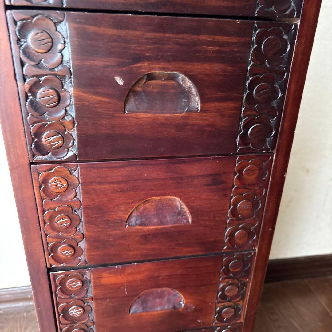 木製タンス 彫刻デザイン 7引き出し
