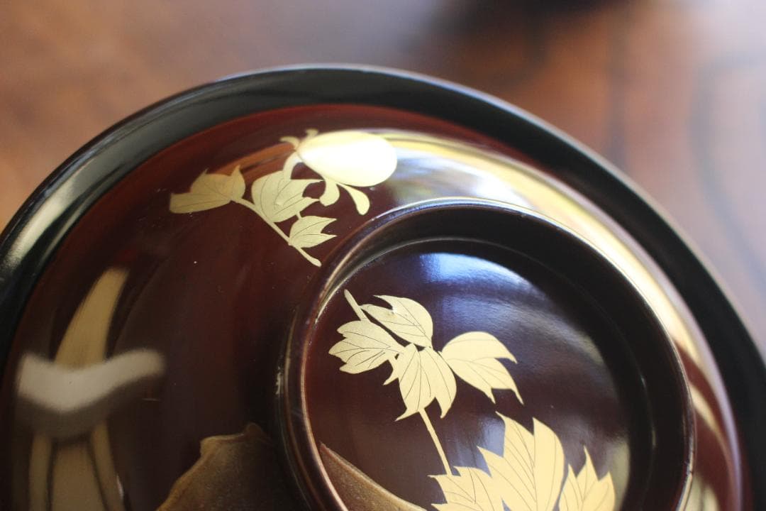 時代逸品！風情ある栗色漆に極上牡丹蝶蒔絵の映える大椀2点（検輪島塗蒔絵椀雑煮椀