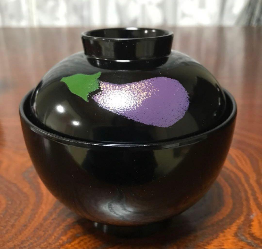 越前塗 野菜　うるし絵 蓋つき　汁椀　5個　絵変り