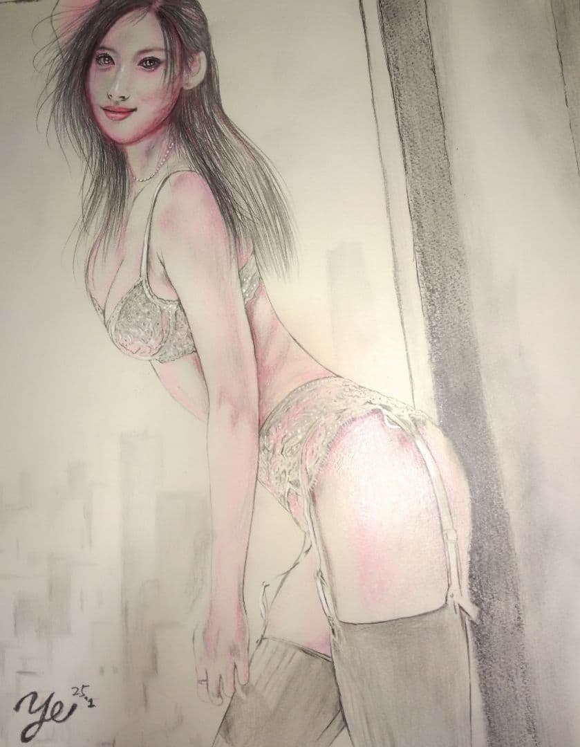 裸婦、美人画、絵画６号、窓ぎわ山本英二、真作、肉筆、新品額縁、高塚省吾、森本草介