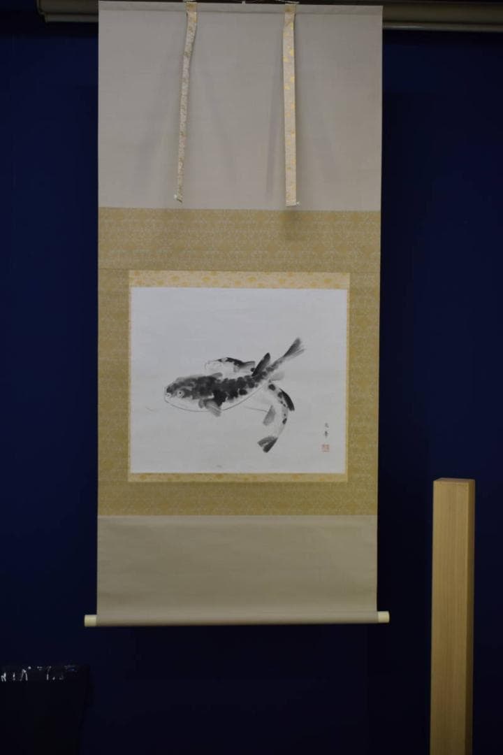 真作/峰/とらふぐ図/トラフグ図/布袋屋掛軸HI-398