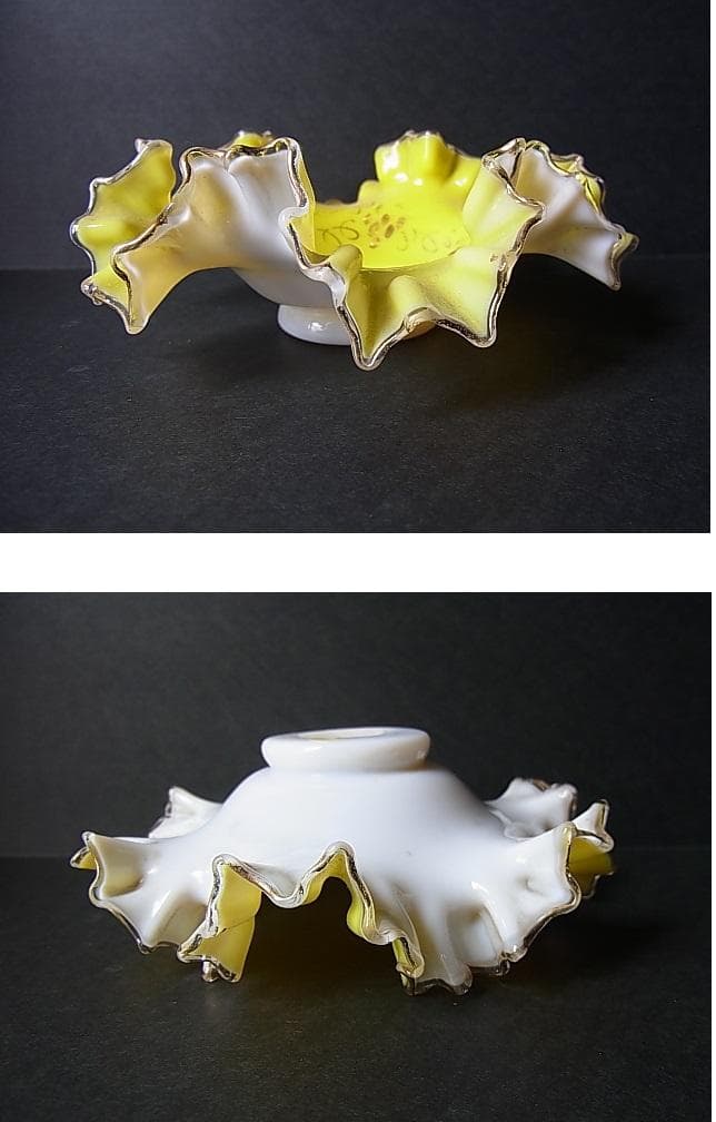 ★B0501★イギリス　アンティーク ガラス 　菓子皿 フリル造