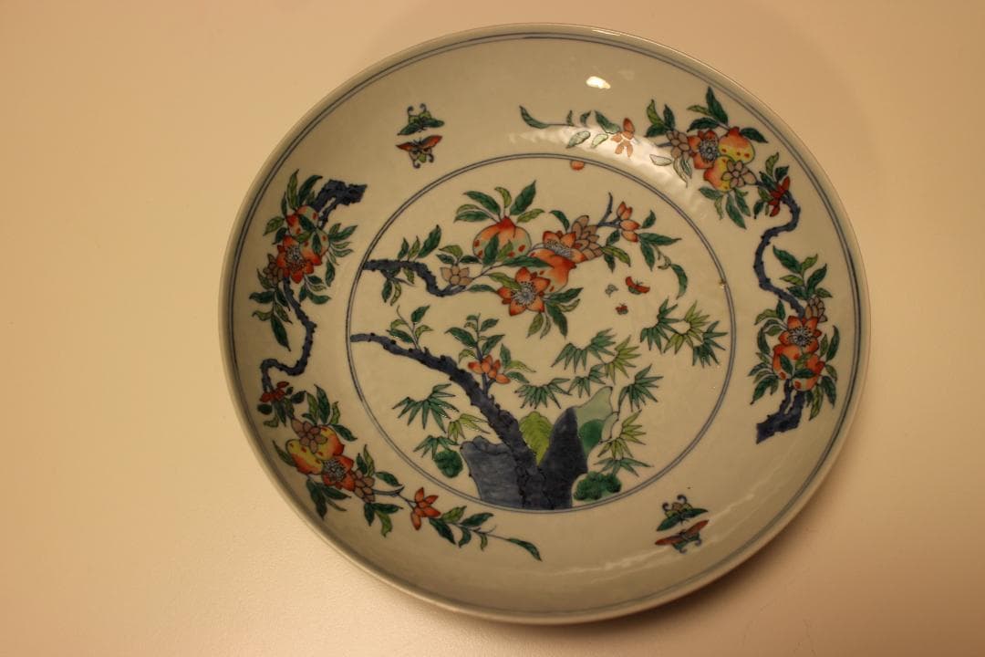 「大清雍正年製」色絵花卉文皿 （京文検） 煎茶道具、茶碗、飾り皿
