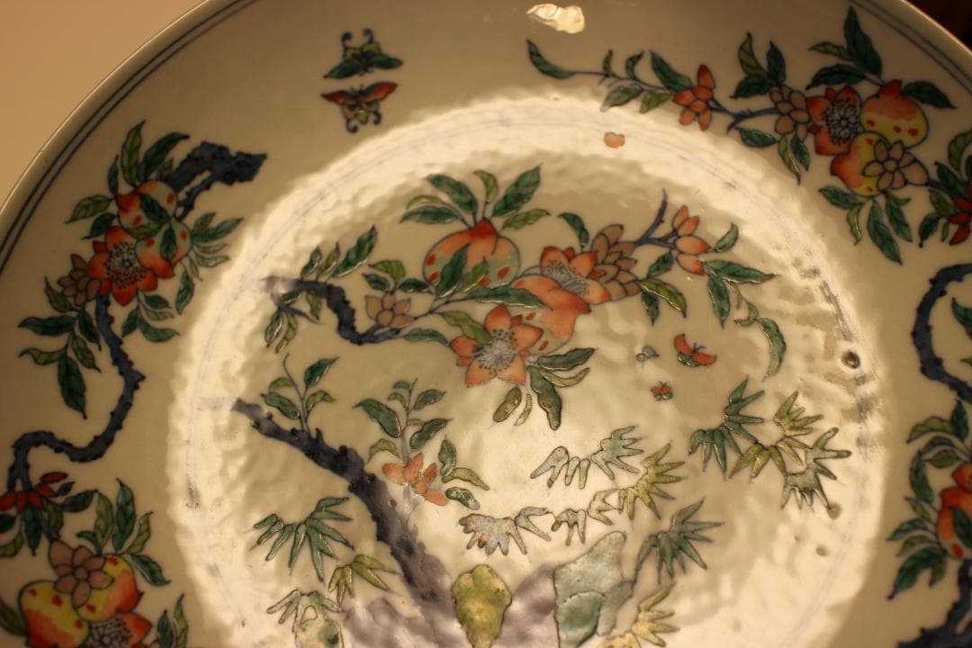 「大清雍正年製」色絵花卉文皿 （京文検） 煎茶道具、茶碗、飾り皿