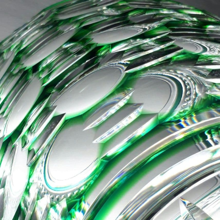 薩摩切子　松浦正行 大型作品　緑被切子　　″ 水指 ″【人気作家 入手困難作品】