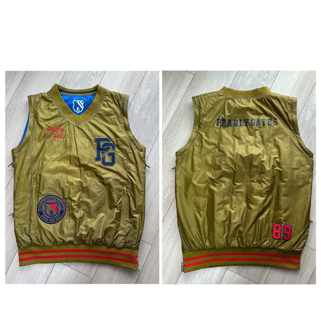 (美品) パーリーゲイツ 4wayリバーシブル 中綿ジャケット／袖取外可 秋冬物