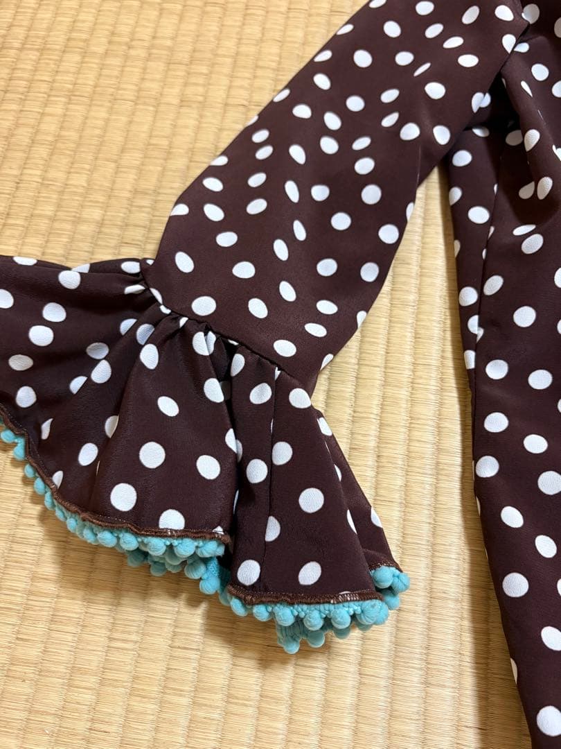 フラメンコドレス 茶色と水色のドット柄　マンサニージャ