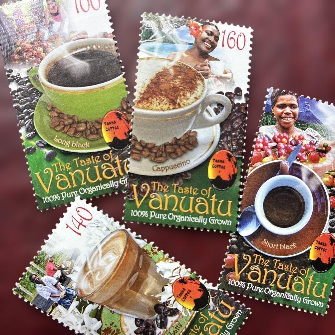 77132セール現品限　外国切手　ヴァヌアツ発行コーヒー4種揃