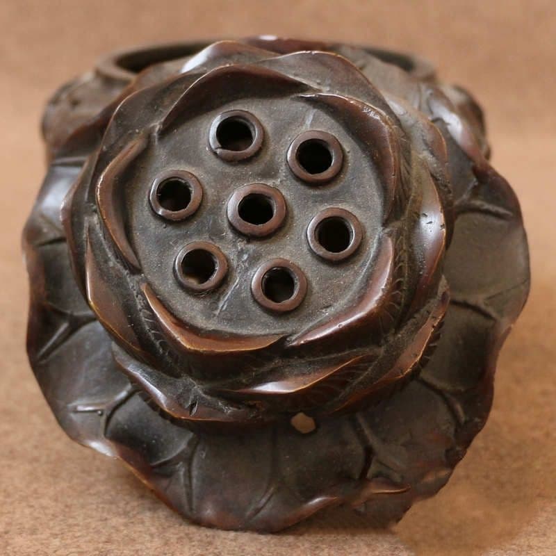 銅器 蓮葉蓮華香炉 仏具 香道具 工芸品 置物