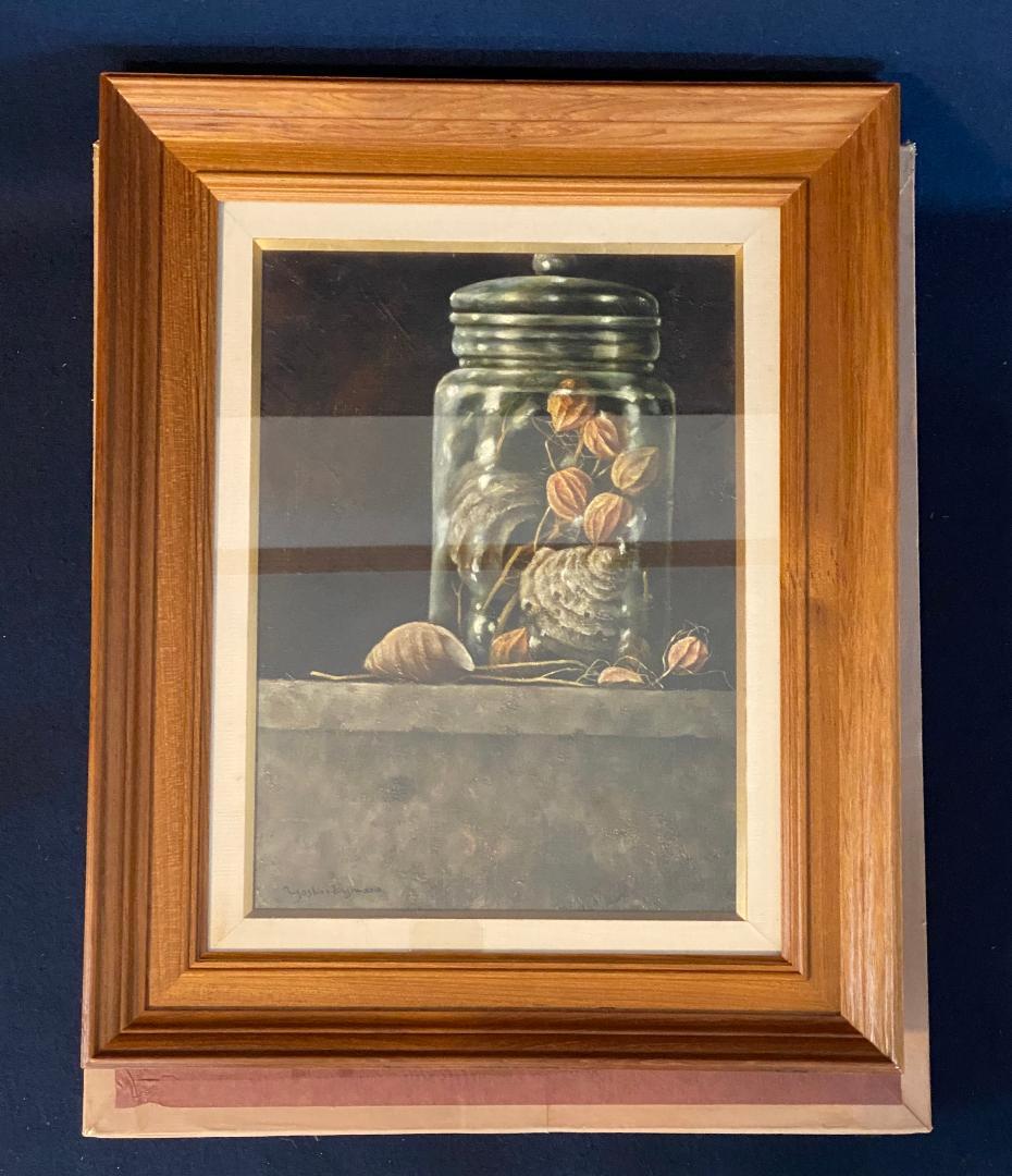 「真作」萩原義雄「静物」静物画　油彩画　額装　サイン有り　F4号