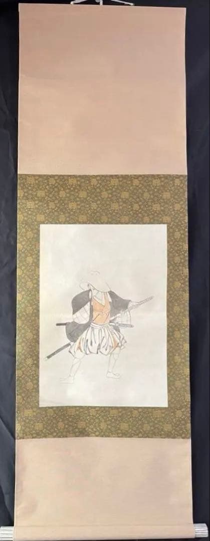 ［武士図］無落款 江戸時代人物画　水墨画　紙本　掛け軸　浮世絵