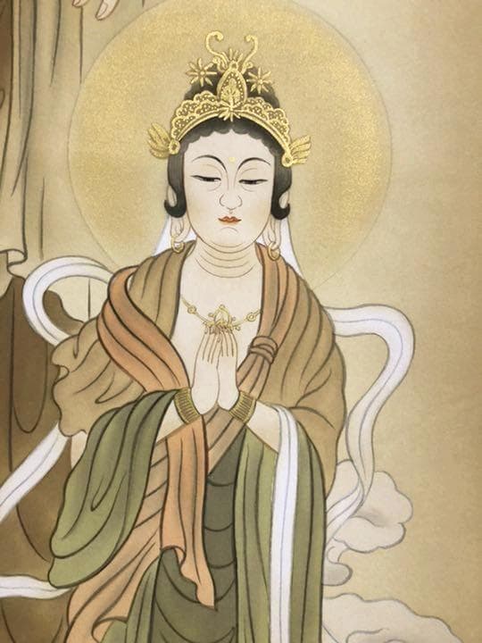 掛軸 無銘『阿弥陀三尊』佛画 仏画 豪華金襴表装 絹本 美品 箱付 掛け軸