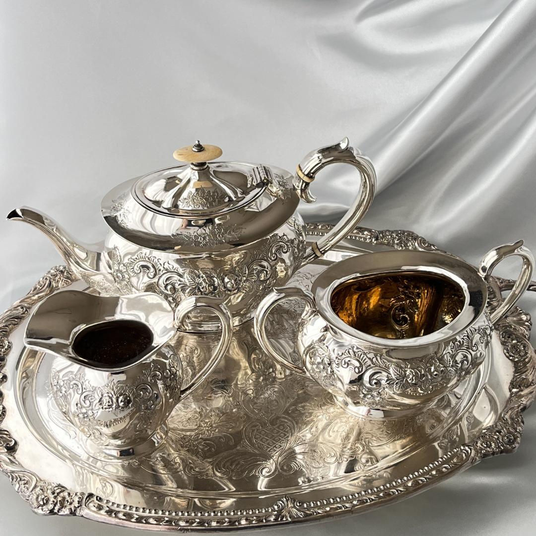 【Pinder Brothers】 ローズのティーセット 3点 薔薇のレリーフ