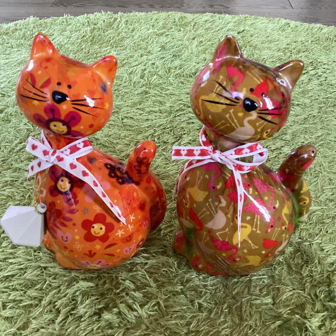 POMME PIDOU（ポンピドゥ)セラミック製貯金箱 カラフルな猫の置物セット