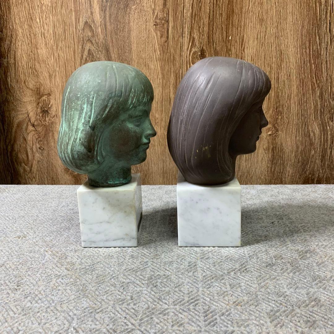 J628 舟越保武 ブロンズ像 「少女アンナ」「K嬢」　2体セット 彫刻