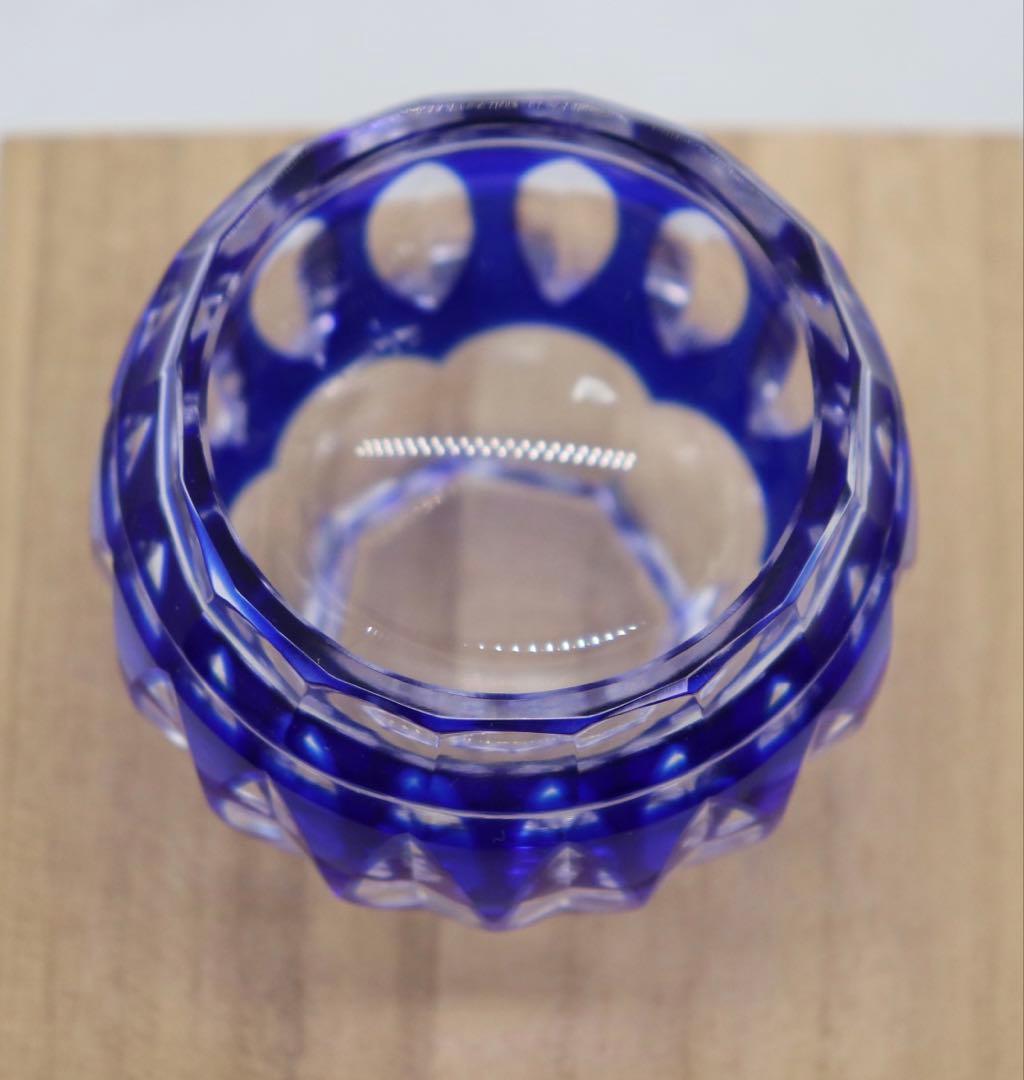 未使用　薩摩切子ガラス　藍　共箱　送料込み250525