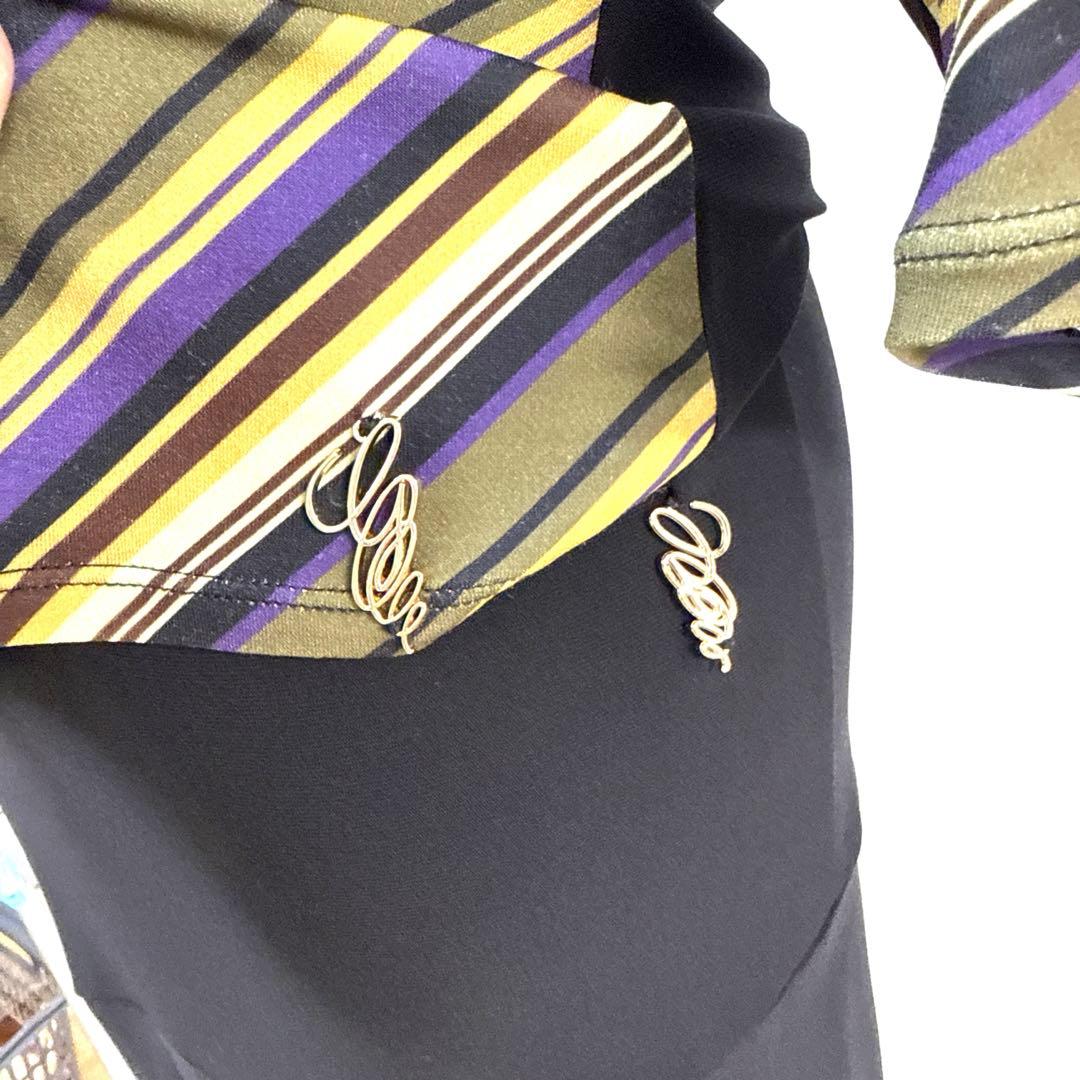 6120★ジャンティ★M 黒 ストライプ セットアップ 社交ダンス