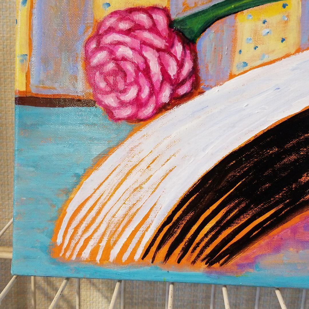 油絵　専用　バラを捧げる鳥 　横53.3cm