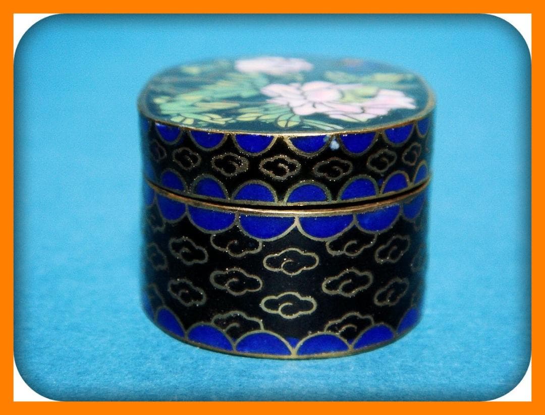 785『七宝 花蝶 香合』黒　/骨董品 古美術 アンティーク 古玩