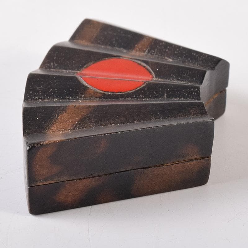 茶道具　寿石造　黒柿　日の丸　扇形香合　共箱　M　R7925