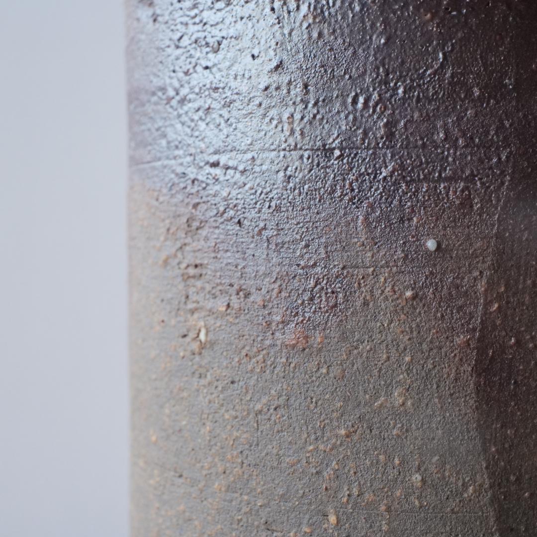 【民藝】備前焼 筒型 花入 花瓶 フラワーベース 作家物