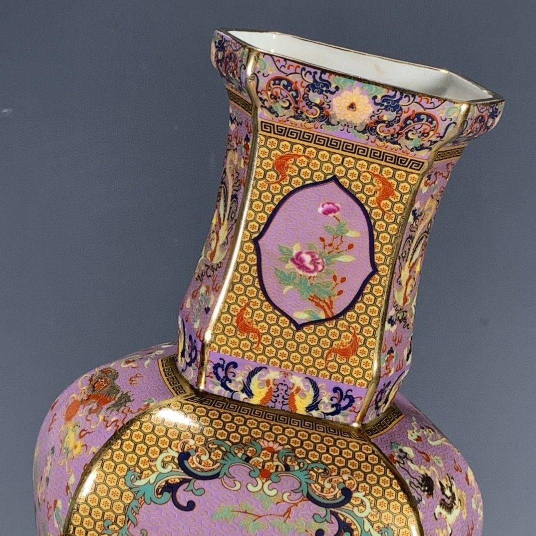 清代乾隆粉彩蒔金花鳥花瓶 景徳鎮 陶磁器 装飾品 現代工芸品 美術品 置物