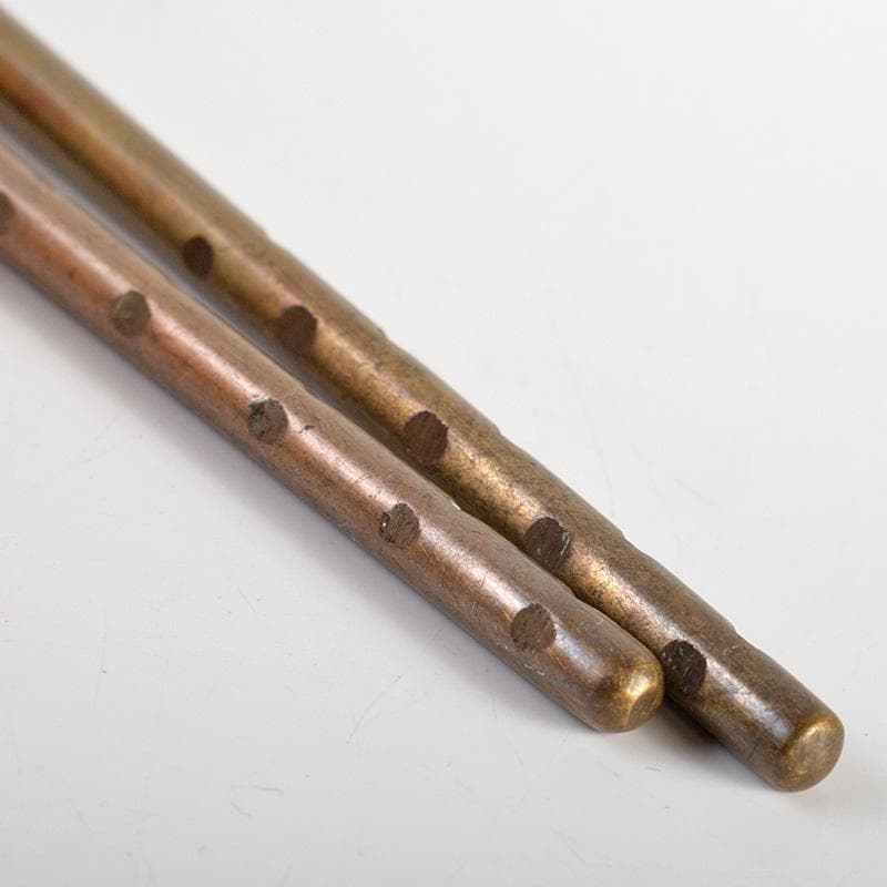 茶道具　釜師　名越弥五郎作　古銅　宣徳　宝珠頭火箸　共箱　C　6220