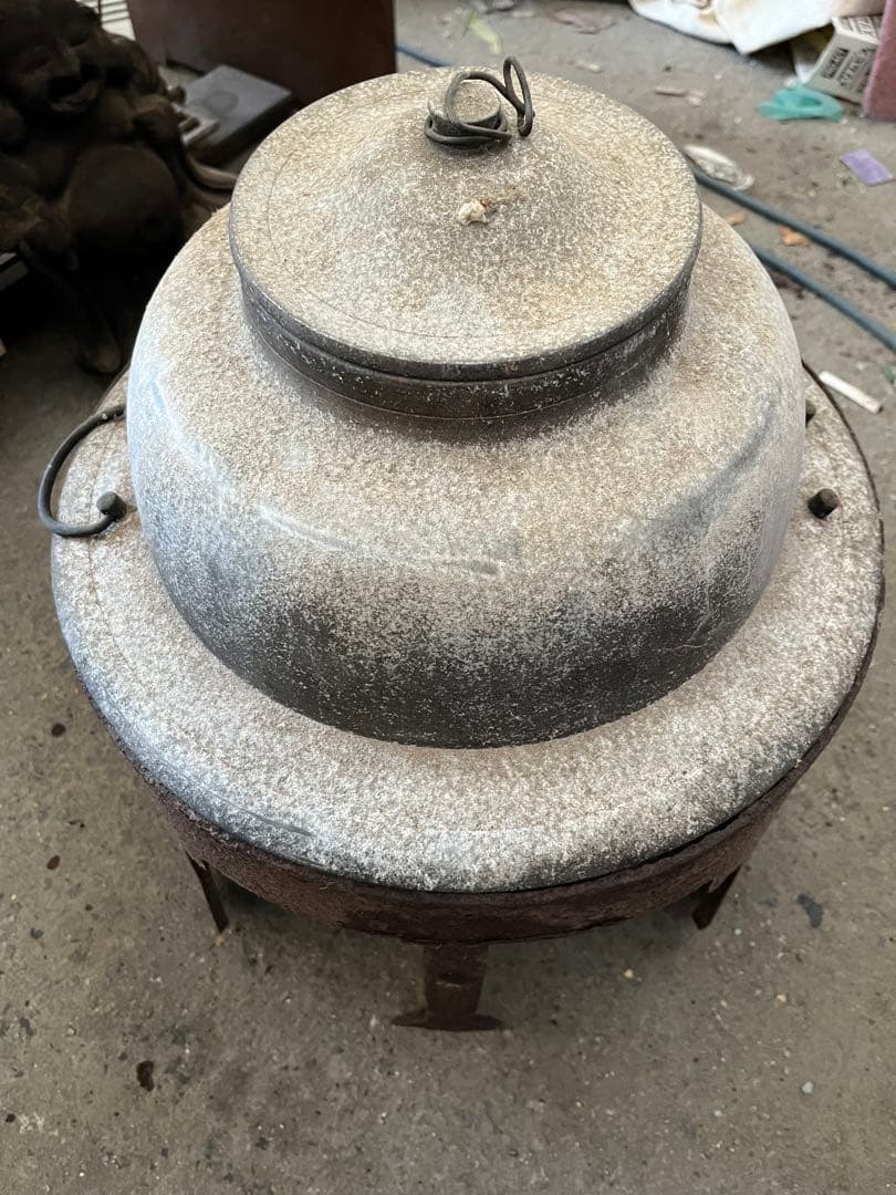 時代物レトロ茶釜セット　 (鋳鉄製　鉄器火鉢)+(茶釜 風炉釜 羽釜 アルミ製)