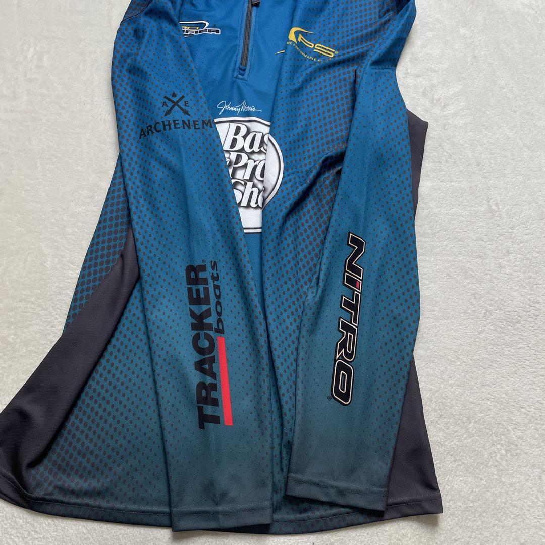 希少　バスプロショップス　フィッシングシャツ青系　長袖　ジップ　L〜XL