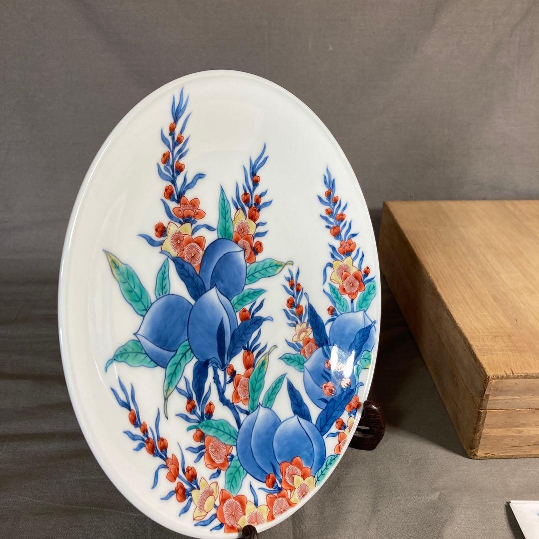 【今右衛門】色鍋島の伝統　日本の名窯　人間国宝　十三代今泉今右衛門作　錦桃絵　皿