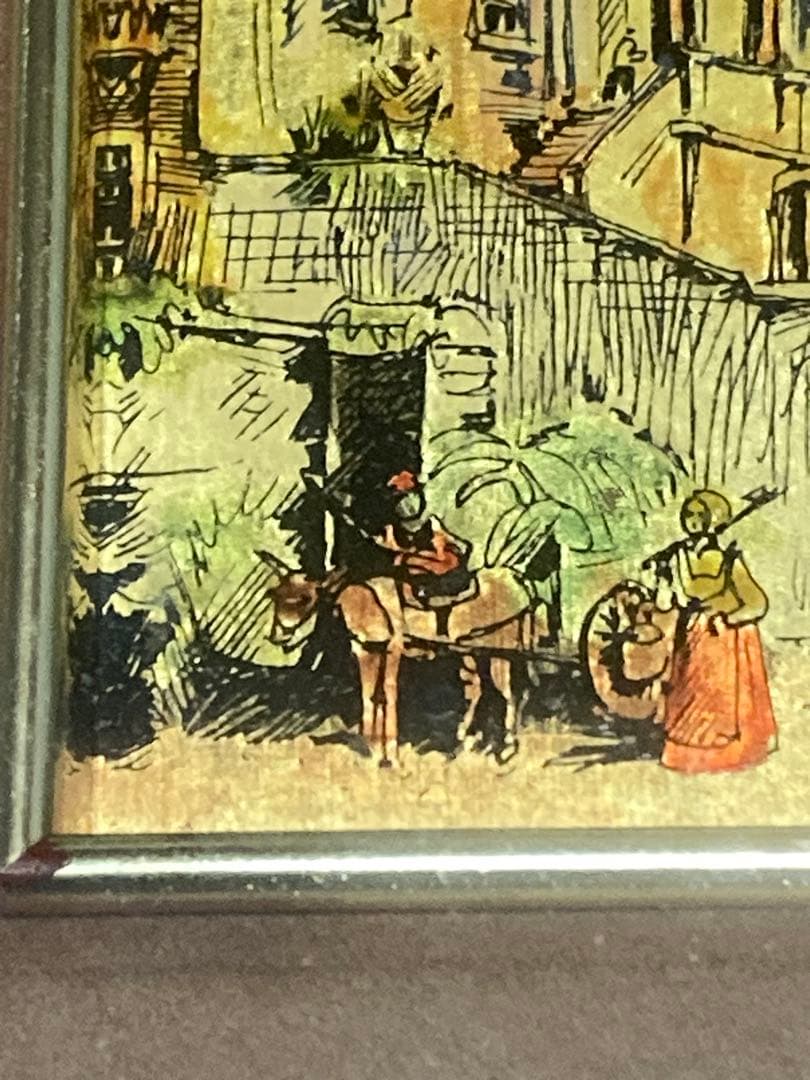 ジャンク品 刻印あり イタリア製 壁掛け 額装アート 詳細不明