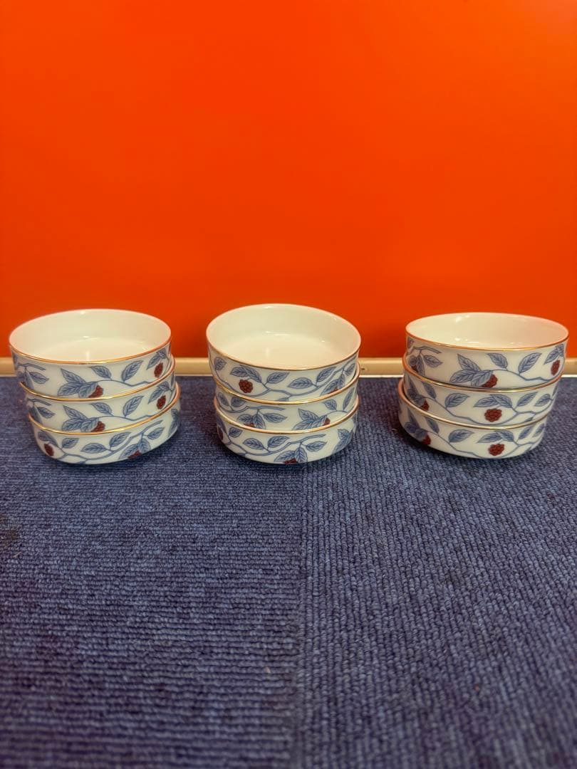 1698 深川製磁　果実文　小皿　9客　8cm 金彩