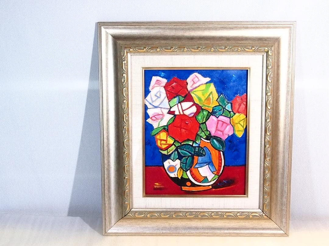 【美品】油彩画/油絵 市村司「ばら」薔薇/バラ 額付き アート/絵画/オブジェ