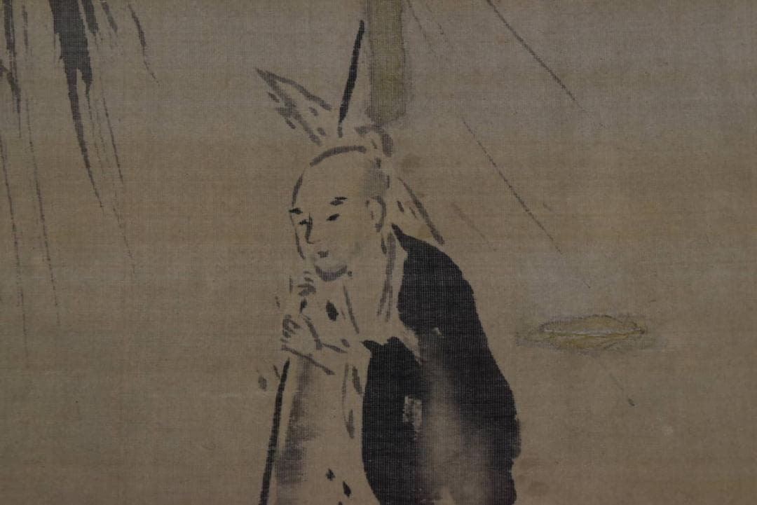 【真作】狩野洞雲/川柳に人物図/僧侶/横物/掛軸/名家伝来/Z-861