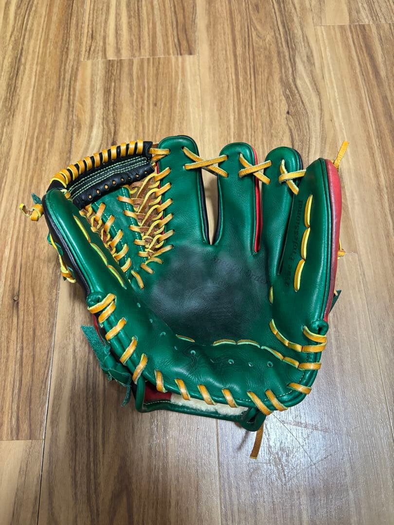 美品 久保田スラッガー 軟式オーダーグラブ 緑/赤/黒