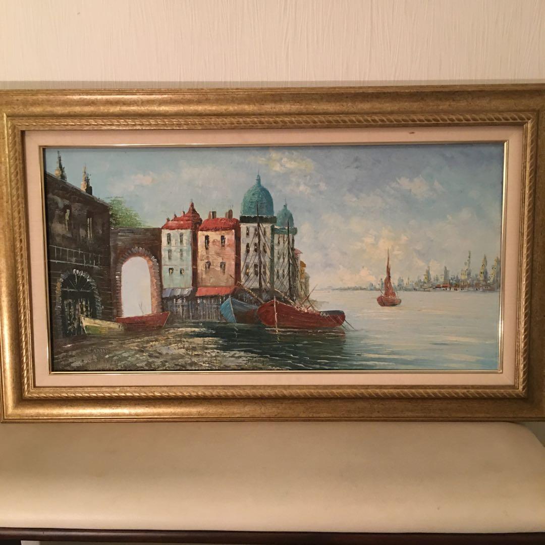 ヨーロッパ絵画油絵手書き横長ワイド