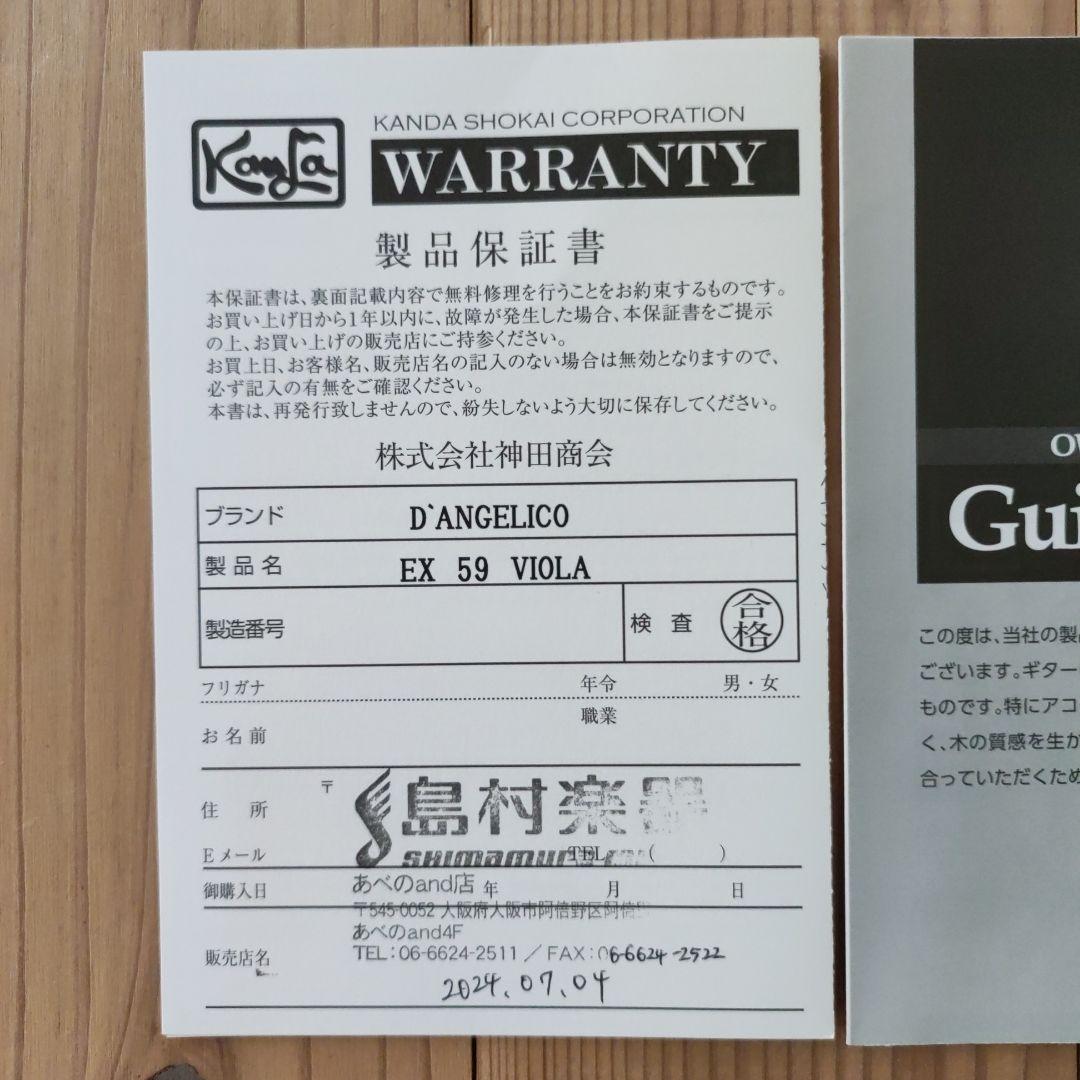 保証書付きD’Angelico Excel Series Excel 59