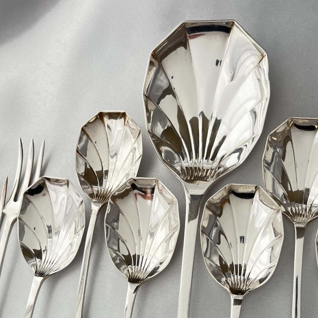 【英国】 透かしのアイスクリームセット スプーン / フォーク サーバー ケース